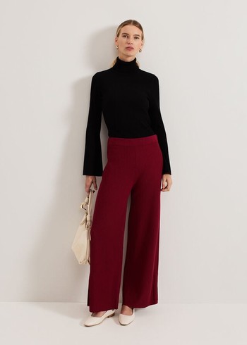 Phase Eight Lori Ribbed Trousers Burgundy Canada | QYJKUS-378